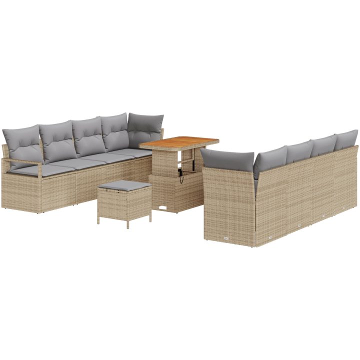 11-dels Trädgårdsoffset med Kuddar Beige Konstrotting Akacia vidaXL Stor – bild 2