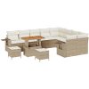 12-delad trädgårdsoffa med kuddar, beige poly rotting, akacia vidaXL Stor – miniatyr 2