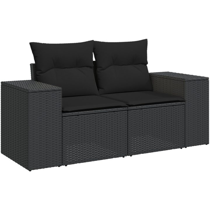 12-delad trädgårdsoffagrupp med dynor svart poly rattan akacia vidaXL Stor – bild 6