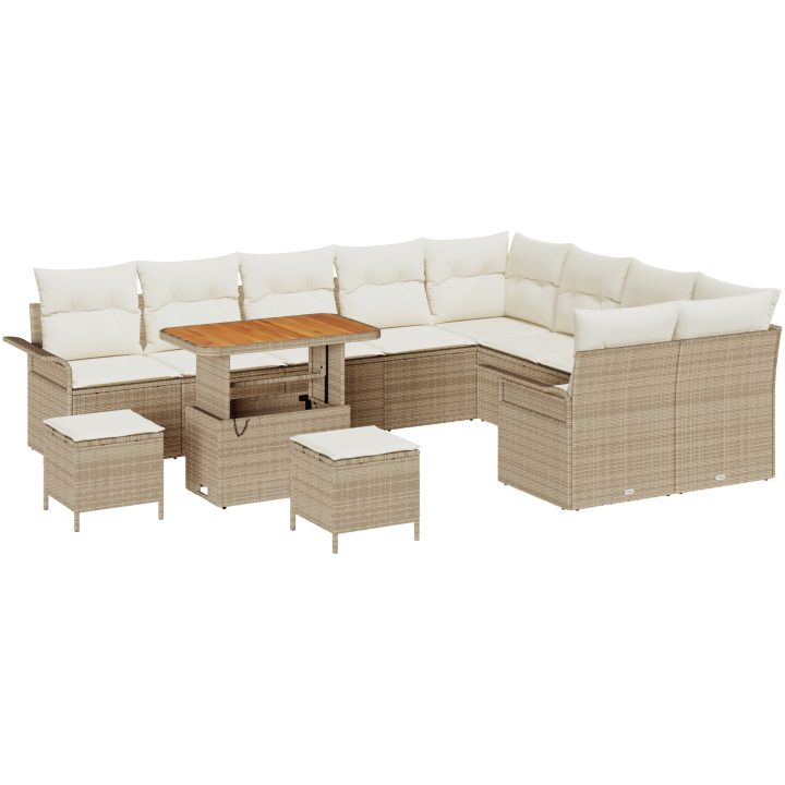 12-delad trädgårdsoffaset med kuddar beige poly rotting akacia vidaXL Stor – bild 2