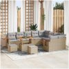 12-delad trädgårdsoffasett med kuddar Beige Poly Rattan Acacia vidaXL Stor – miniatyr 1