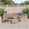 12-delad trädgårdsoffuppsättning med kuddar beige poly rattan akacia vidaXL Stor – miniatyr 1