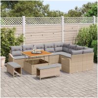 12-delad trädgårdsoffuppsättning med kuddar beige poly rattan akacia vidaXL