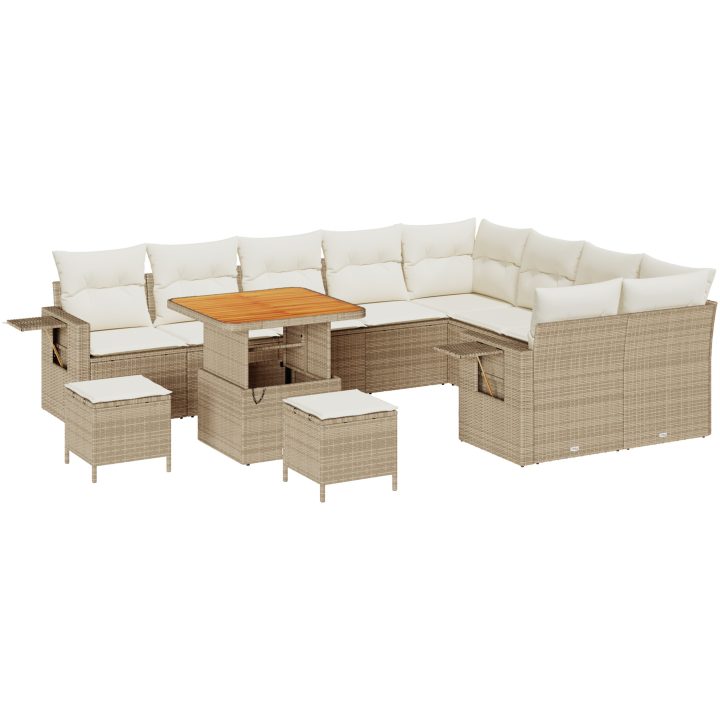 12-delad trädgårdssoffa med kuddar Beige Polyrotting Acacia vidaXL Stor – bild 2