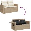 12-delad trädgårdssoffa med kuddar Beige Polyrotting Acacia vidaXL Stor – miniatyr 12