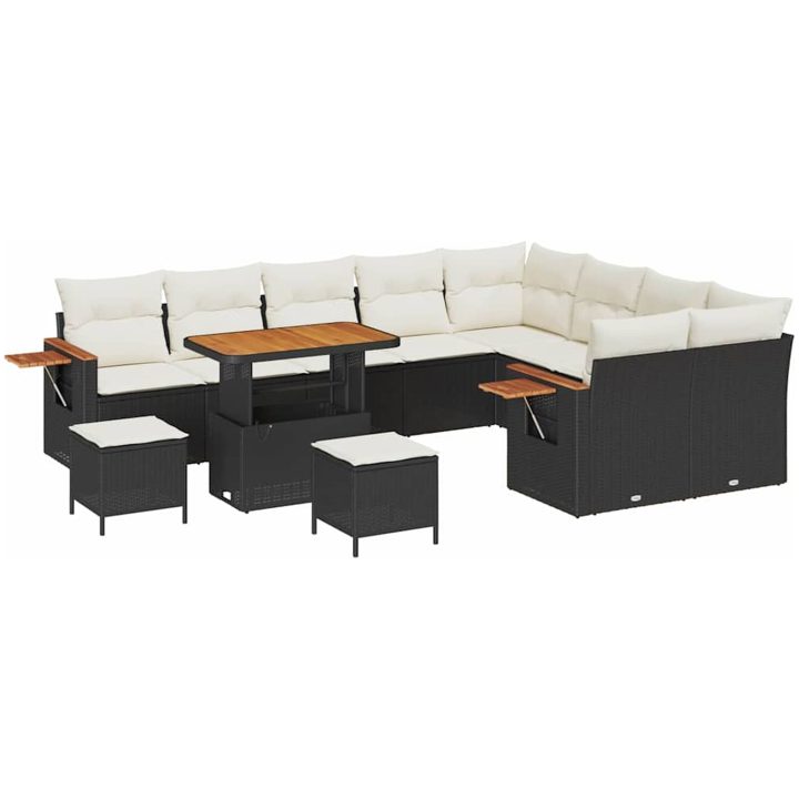 12 Delar Trädgårdsoffa Set med Kuddar Svart Poly Rattan Akacia vidaXL Stor – bild 2