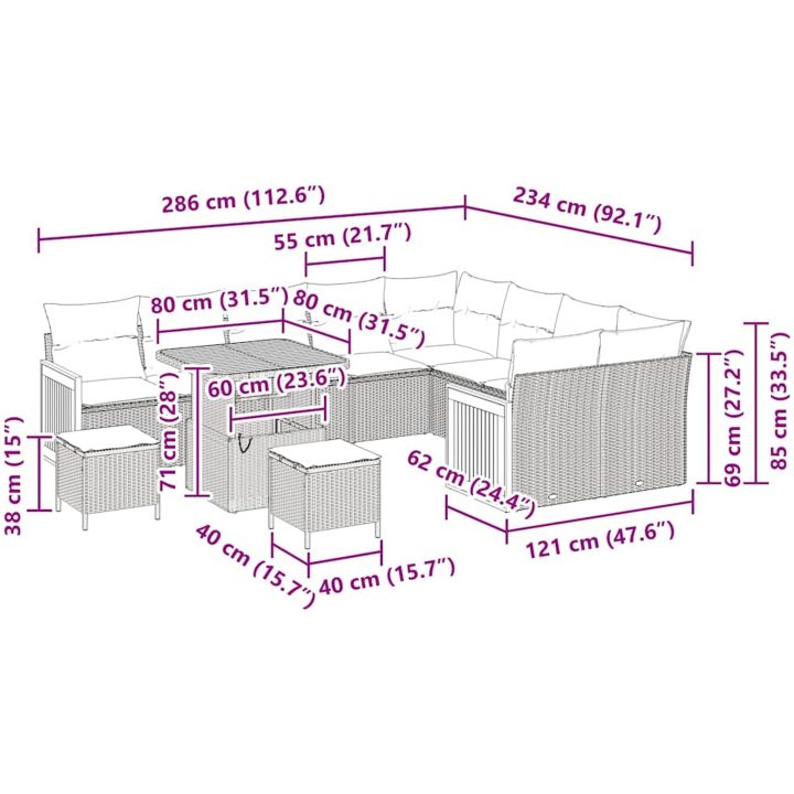 12 Delar Trädgårdsoffaset med Dynor Beige Poly Rattan Akacia vidaXL Stor – bild 11