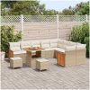 12 Delar Trädgårdsoffaset med Dynor Beige Poly Rattan Akacia vidaXL Stor – miniatyr 3
