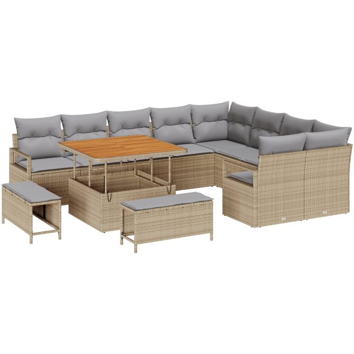 12 Delar Trädgårdsoffaset med Kuddar Beige Poly Rottin Akacia vidaXL Stor – bild 2