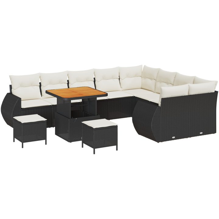 12 Delars Trädgårdsmöbelset med Kuddar Svart Poly Rattan Akacia vidaXL Stor – bild 2