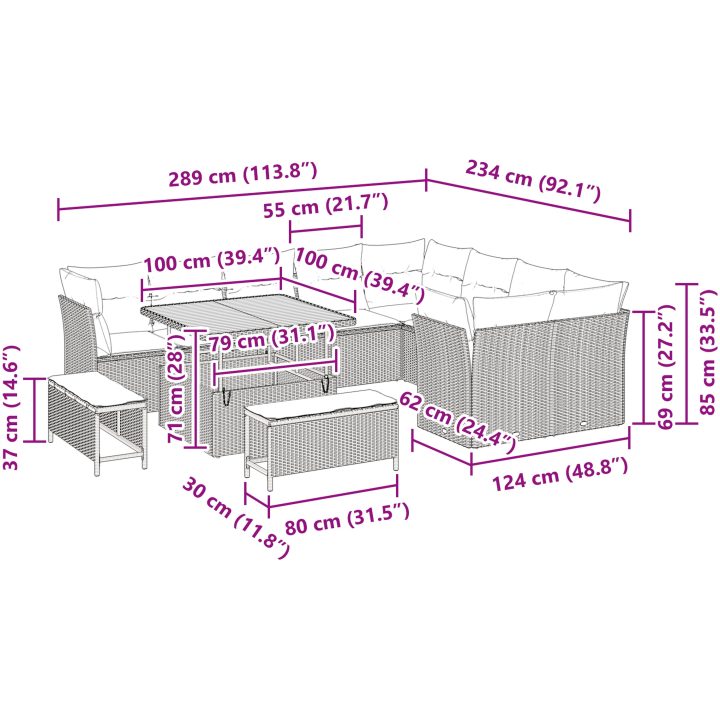 12-delars Trädgårdsofa Set med kuddar Beige Poly rotting Akacia vidaXL Stor – bild 9