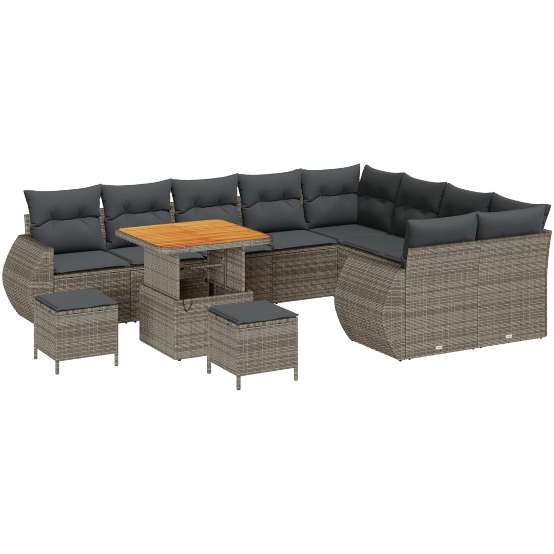 12-delars trädgårdsofa set med kuddar grå poly rotting akaciaträ vidaXL Stor – bild 2