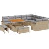 12-delars trädgårdsofa set med kuddar i beige poly rotting och akacia vidaXL Stor – miniatyr 2