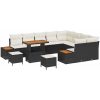 12-delars trädgårdsofaset med kuddar svart poly rattan akacia vidaXL Stor – miniatyr 2
