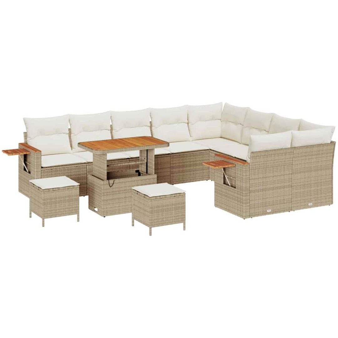 12-delars Trädgårdsoff-set med kuddar Beige Poly Rattan Akacia vidaXL Stor – bild 2