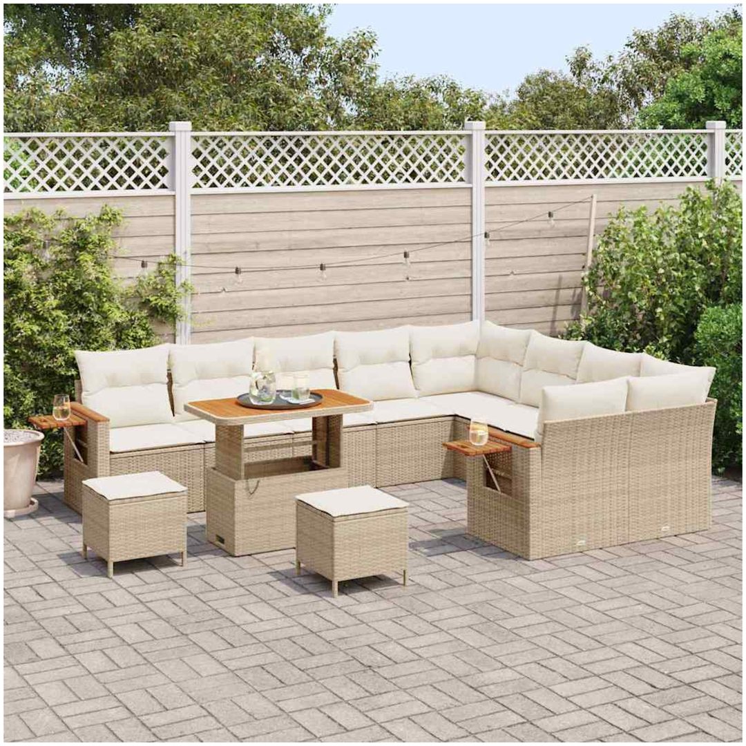 12-delars Trädgårdsoff-set med kuddar Beige Poly Rattan Akacia vidaXL Stor – bild 3