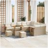 12-delars Trädgårdsoff-set med kuddar Beige Poly Rattan Akacia vidaXL Stor – miniatyr 1