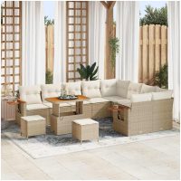 12-delars Trädgårdsoff-set med kuddar Beige Poly Rattan Akacia vidaXL