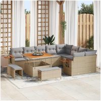 12-delars trädgårdsoff-set med kuddar i beige poly rattan vidaXL