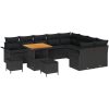 12 delars trädgårdsoff set med kuddar svart poly rattan akacia vidaXL Stor – miniatyr 2