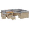 12-delars trädgårdsoffa sett med kuddar beige poly rotting akacia vidaXL Stor – miniatyr 2