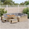 12-delars trädgårdsoffagrupp med kuddar Beige Poly Rattan Akacia vidaXL Stor – miniatyr 3