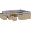 12-delars trädgårdsoffaset med kuddar Beige Poly Rattan Akacia vidaXL Stor – miniatyr 2