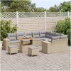 12-delars trädgårdsoffaset med kuddar Beige Poly Rattan Akacia vidaXL Stor – miniatyr 3