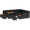 12-delars trädgårdsoffasett med kuddar Svart Poly Rattan Akacia vidaXL Stor – miniatyr 2