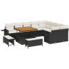 12 Delars Trädgårdssofa Set med Kuddar Svart Poly Rattan Akacia vidaXL Stor – miniatyr 2