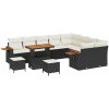 12 delars trädgårdssoffa set med kuddar svart poly rattan akacia vidaXL Stor – miniatyr 2