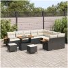 12 delars trädgårdssoffa set med kuddar svart poly rattan akacia vidaXL Stor – miniatyr 3