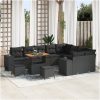 12-delat trädgårdsofa set med kuddar svart poly rattan akacia vidaXL Stor – miniatyr 1