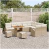 12-delat trädgårdsoff-set med kuddar Beige Poly Rattan Akacia vidaXL Stor – miniatyr 3