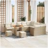12-delat trädgårdsoff-set med kuddar Beige Poly Rattan Akacia vidaXL Stor – miniatyr 1