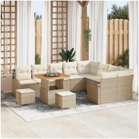 12-delat trädgårdsoff-set med kuddar Beige Poly Rattan Akacia vidaXL