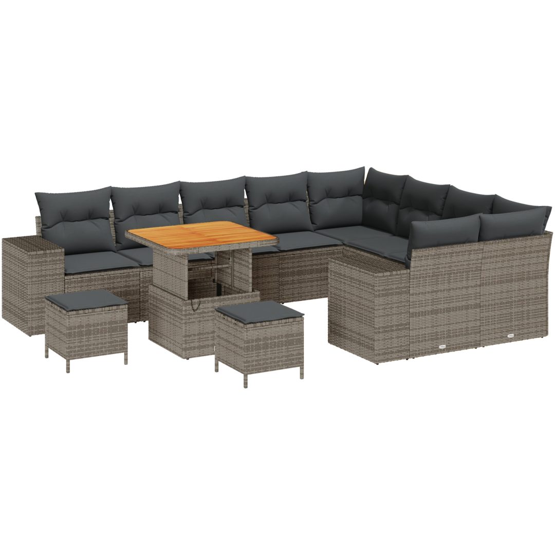 12-delat trädgårdsoff set med kuddar Grå Poly Rattin Akacia vidaXL Stor – bild 2