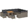 12-delat trädgårdsoff set med kuddar i grå poly rattan akacia vidaXL Stor – miniatyr 2