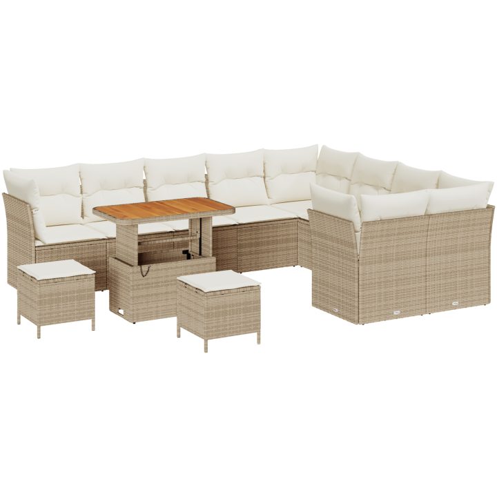 12-delat trädgårdsoffaset med kuddar beige poly rattan akacia vidaXL Större – bild 2