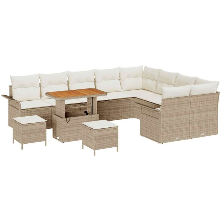 12-delat trädgårdsoffaset med kuddar Beige Polyrotting Akacia vidaXL Stor – bild 2