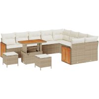 12-delat Trädgårdsoffset med Kuddar Beige Poly Rattan Akacia vidaXL