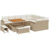 12-delat trädgårdsoffset med kuddar beige poly rotting akacia vidaXL Stor – miniatyr 2