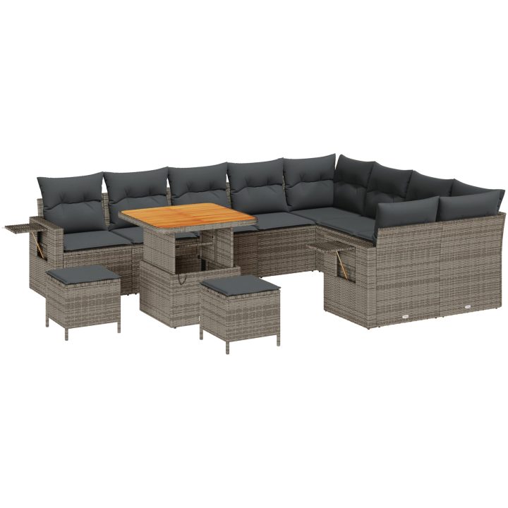 12-dels Trädgårdsoffset med Kuddar Grå Poly Rattan Akacia vidaXL Stor – bild 2