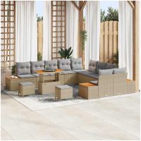 13 Bit Trädgårdsoffaset med Kuddar Beige Poly Rattan Akacia vidaXL