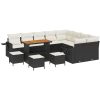 13-delad trädgårdsoff set med kuddar svart poly rattan akacia vidaXL Stor – miniatyr 2