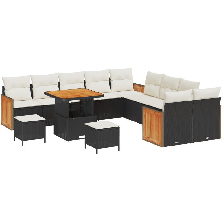 13-delad trädgårdsoffaset med dynor svart poly rattan acacia vidaXL Stor – bild 2