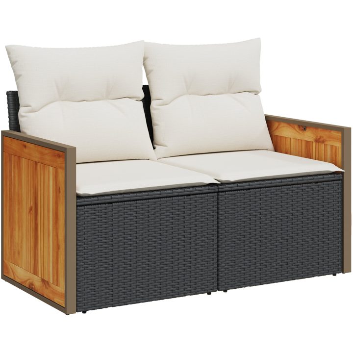 13-delad trädgårdsoffaset med dynor svart poly rattan acacia vidaXL Stor – bild 6
