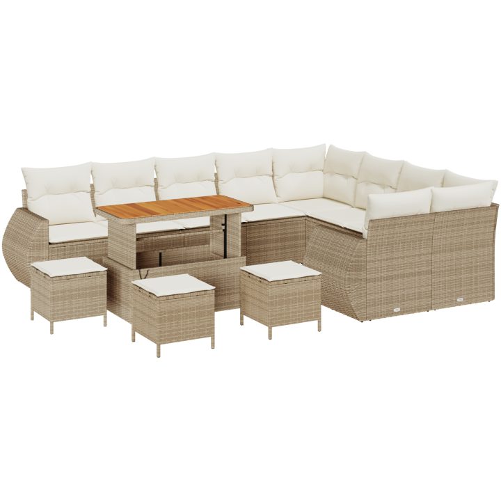 13-delad Trädgårdsoffasett med Kuddar Beige Poly Rattan Akacia vidaXL Stor – bild 2