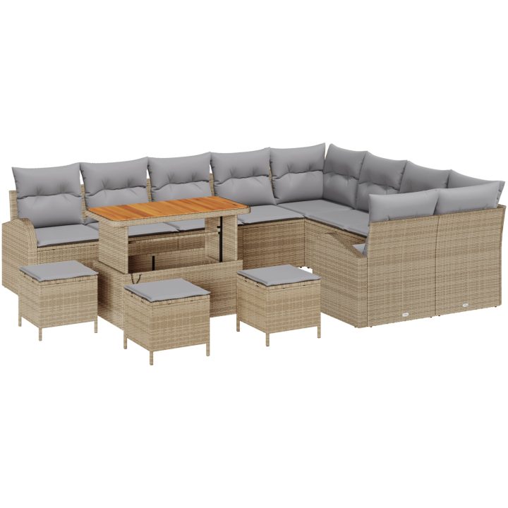 13-delad trädgårdsoffasett med kuddar beige poly rotting akacia vidaXL Medium – bild 2