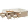 13-delad trädgårdssoffasett med kuddar Beige Polyrotting vidaXL Stor – miniatyr 2